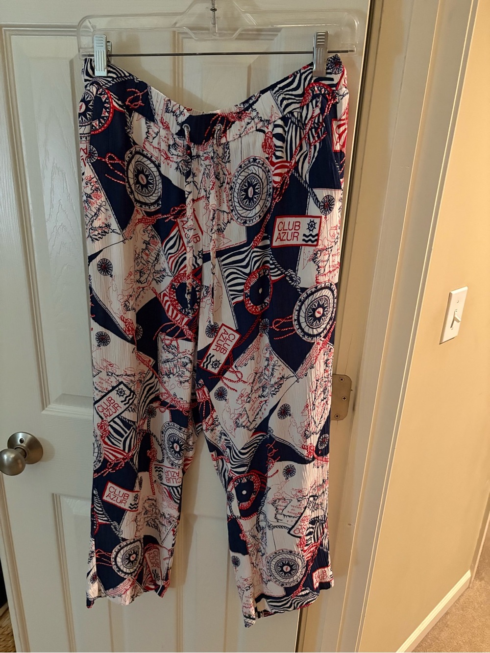 Talbots Navy White and Red Printed Wide-Leg Capris